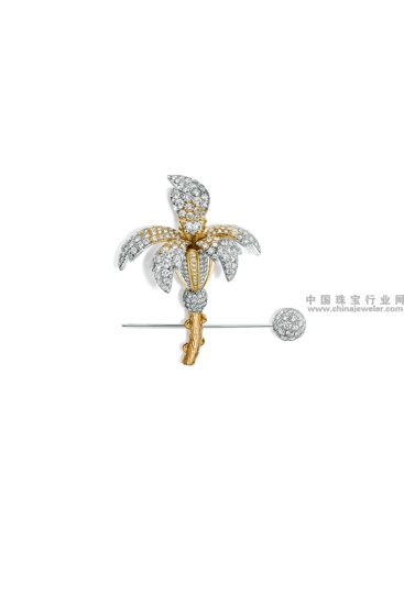 Tiffany & Co. 蒂芙尼Schlumberger系列兰花造型胸针,铂金及18K黄金镶嵌圆形明亮式切割钻石.jpg