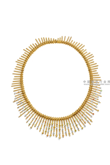 Tiffany & Co. 蒂芙尼Schlumberger系列流苏造型项链,铂金及18K黄金镶嵌圆形切割彩钻和白钻.jpg