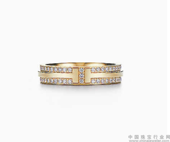 Tiffany & Co. 蒂芙尼T系列T Two 18K黄金镶钻戒指.jpg