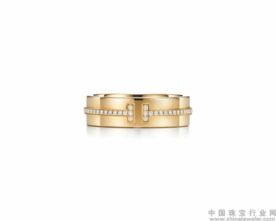 Tiffany & Co. 蒂芙尼T系列T Two 18K黄金镶钻戒指 (1).jpg