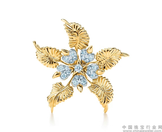 Tiffany & Co. 蒂芙尼Schlumberger系列18K黄金镶钻花叶造型胸针.jpg