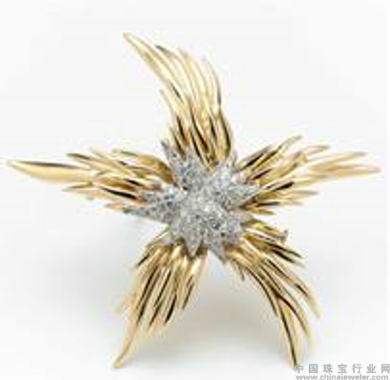 Tiffany & Co. 蒂芙尼Schlumberger系列18K黄金镶钻火焰造型胸针.jpg