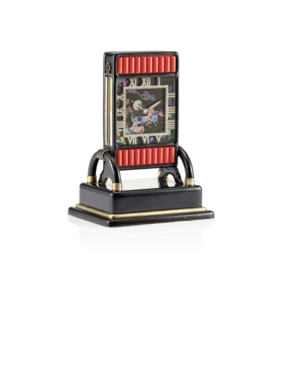 LOT 656 An Exceptionally Fine And Rare Art Deco La Pendule Ecran Chinoise Mother Of Pearl Diamond Lacquer And Enamel Table Clock By Cartier Circa 1930.jpg