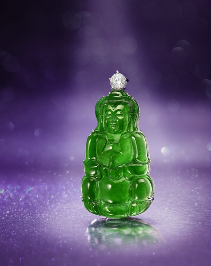 LOT 611 A Fine Jadeite and Diamond Guanyin Pendant.jpg