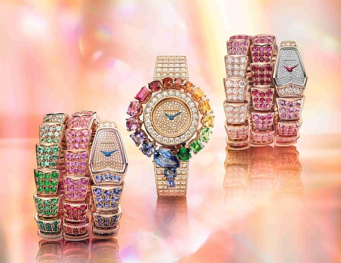 宝格丽Colour Treasures系列Rainbow与Colour Wave Serpenti高级珠宝腕表